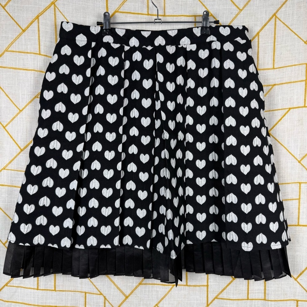 Halogen x Atlantic-Pacific Black & White Heart Jacquard Pleated  Knee Skirt XL